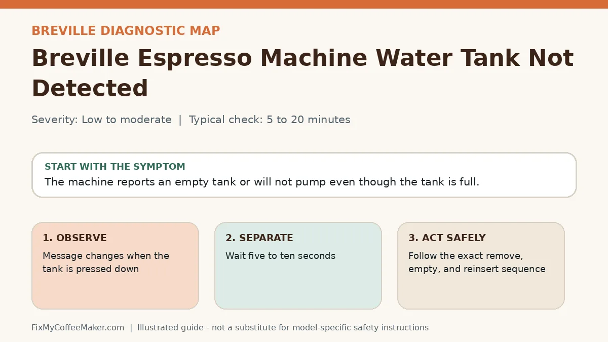 Diagnostic decision map for Breville Espresso Machine Water Tank Not Detected