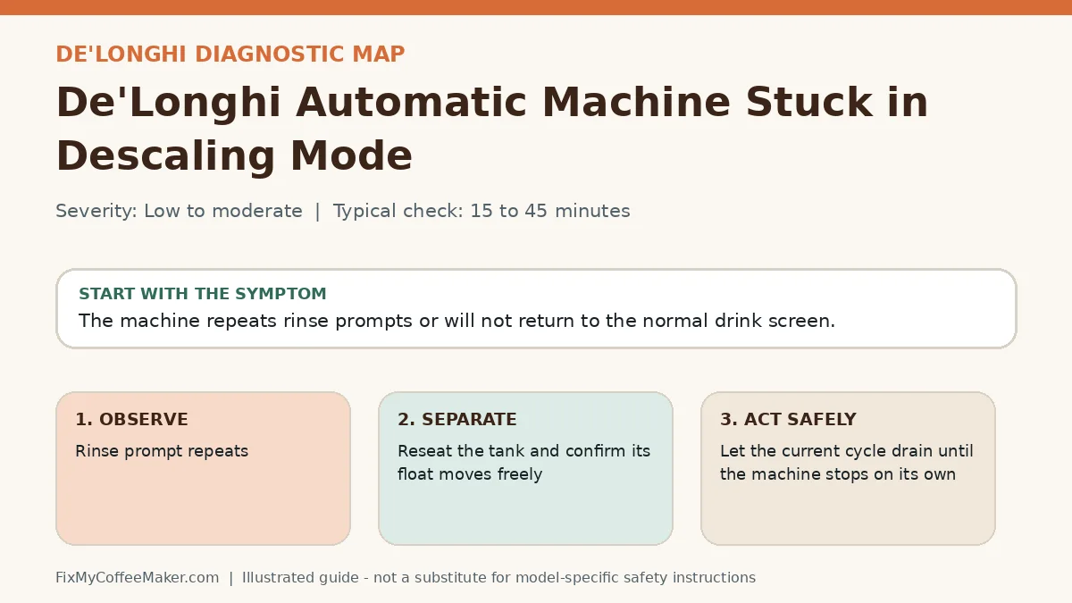 Diagnostic decision map for De'Longhi Automatic Machine Stuck in Descaling Mode