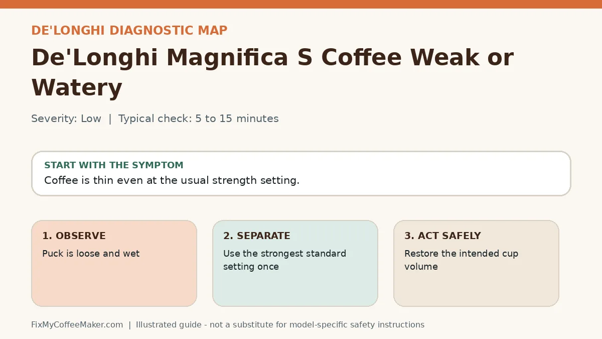 Diagnostic decision map for De'Longhi Magnifica S Coffee Weak or Watery