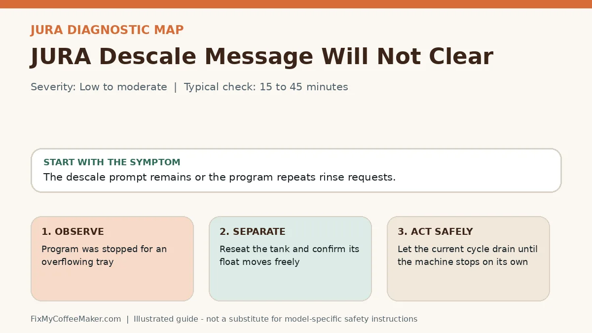 Diagnostic decision map for JURA Descale Message Will Not Clear