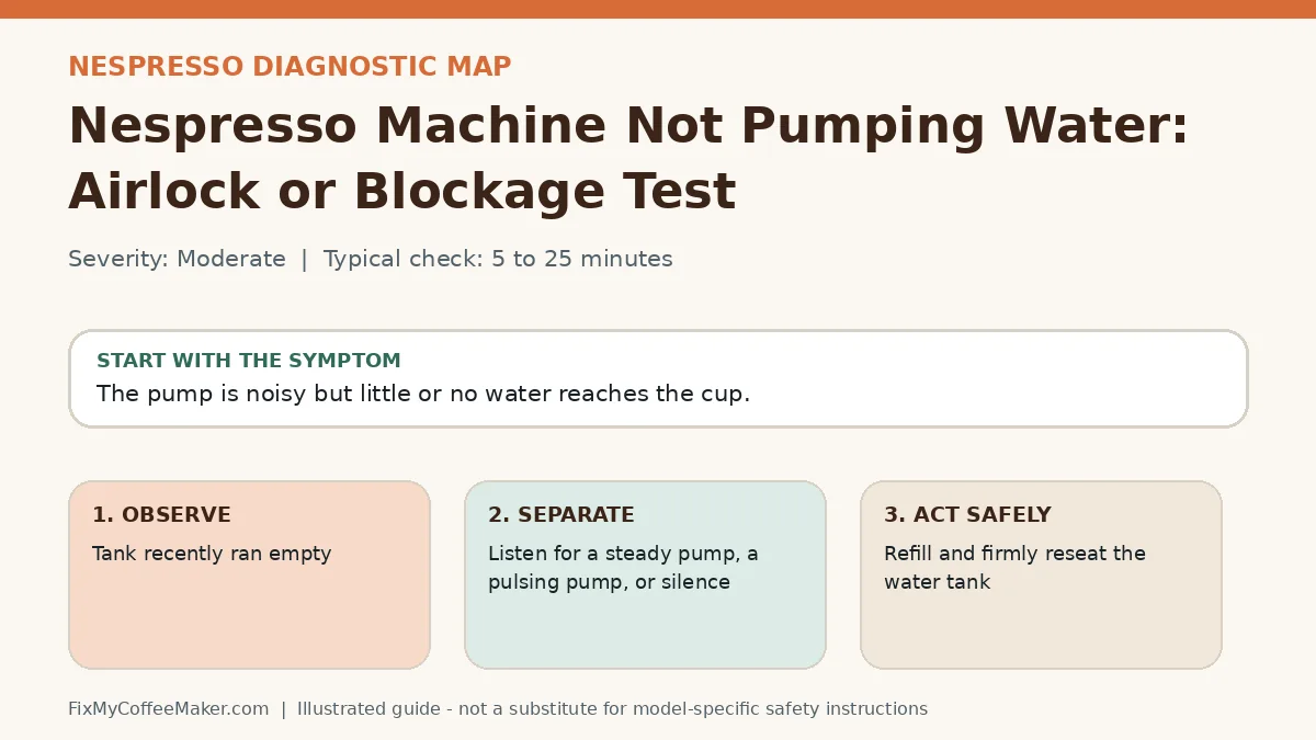 Diagnostic decision map for Nespresso Machine Not Pumping Water: Airlock or Blockage Test