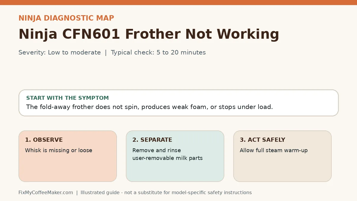 Diagnostic decision map for Ninja CFN601 Frother Not Working