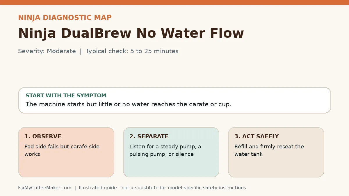 Diagnostic decision map for Ninja DualBrew No Water Flow