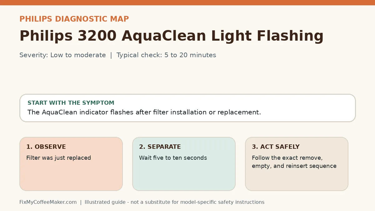 Diagnostic decision map for Philips 3200 AquaClean Light Flashing