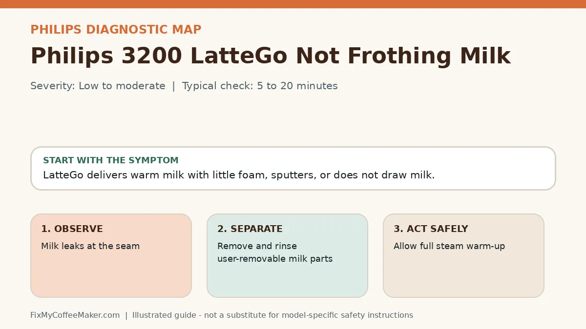 Diagnostic decision map for Philips 3200 LatteGo Not Frothing Milk